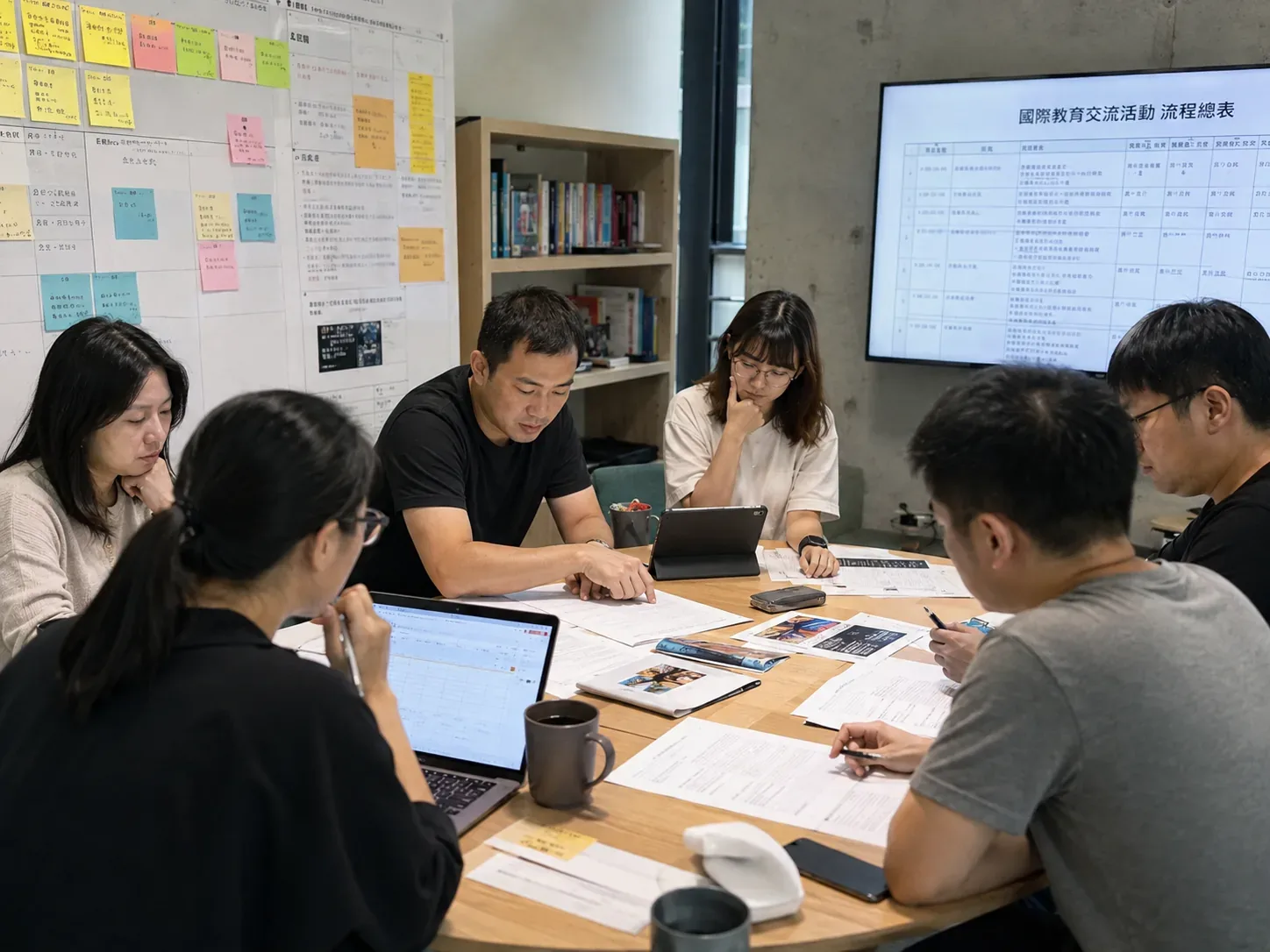 專案協調團隊開會討論工作流程