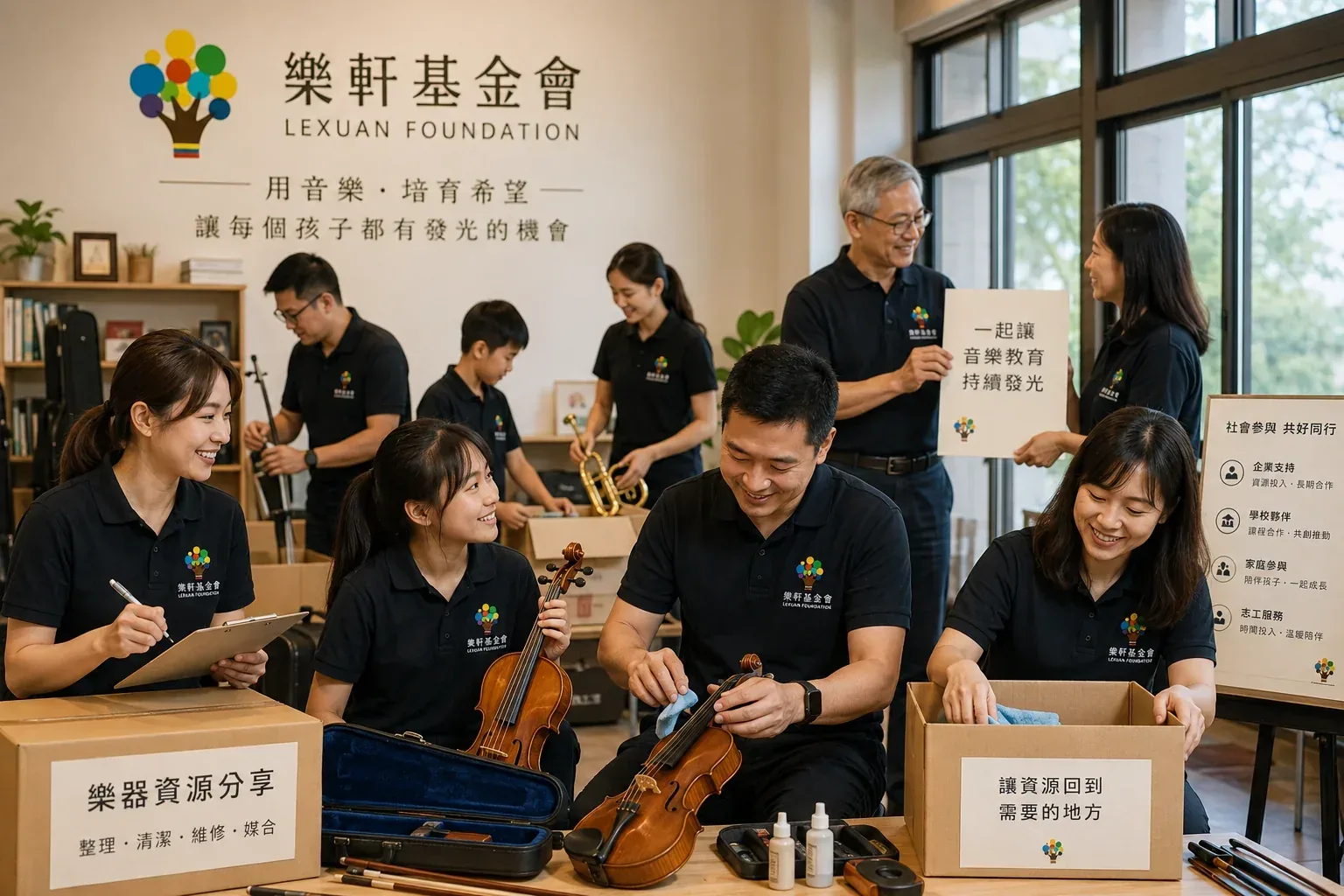 教師帶領多位孩子進行音樂課程與團體學習的真實情境照片