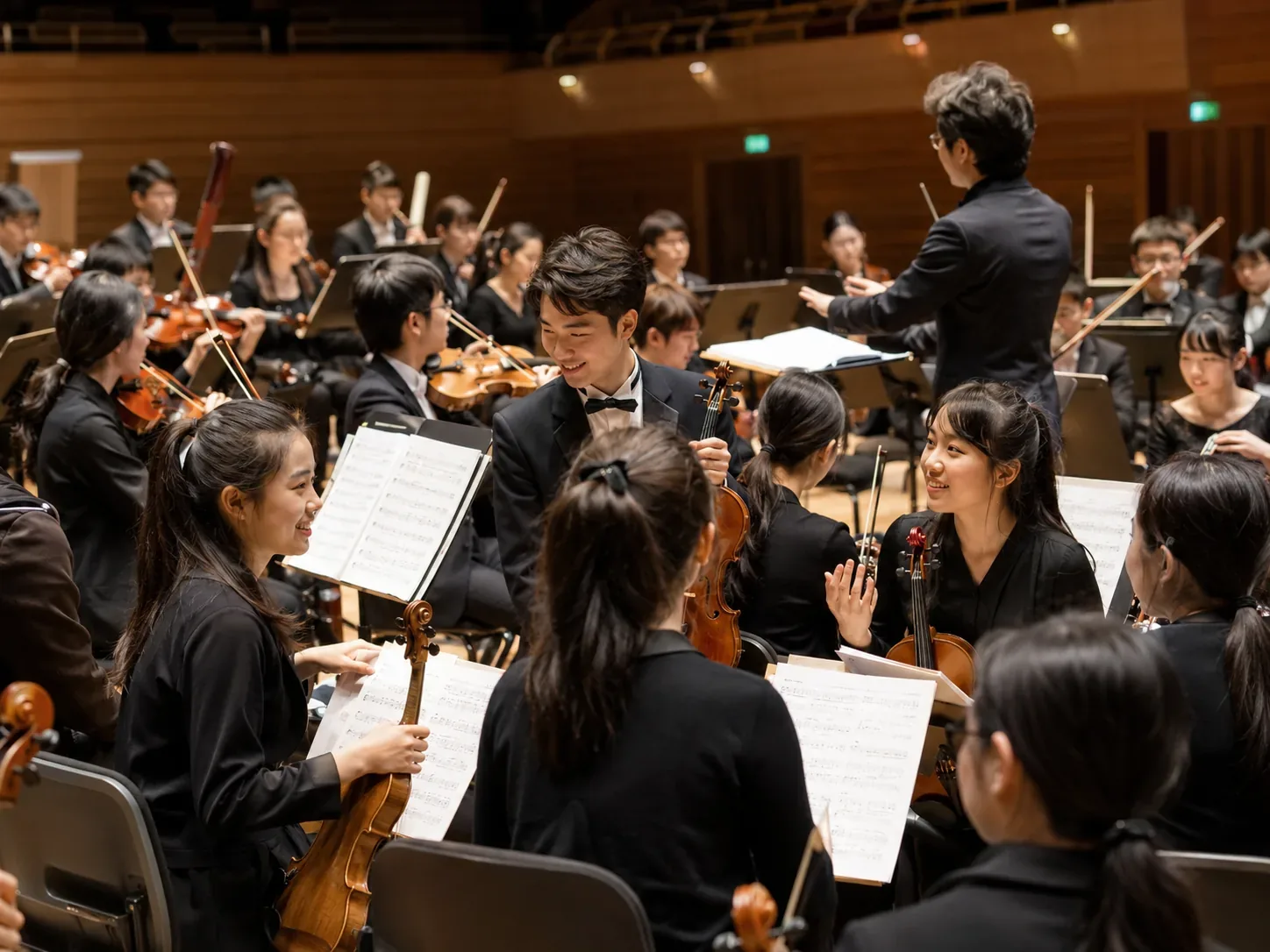 青年樂團學生在舞台上演奏弦樂