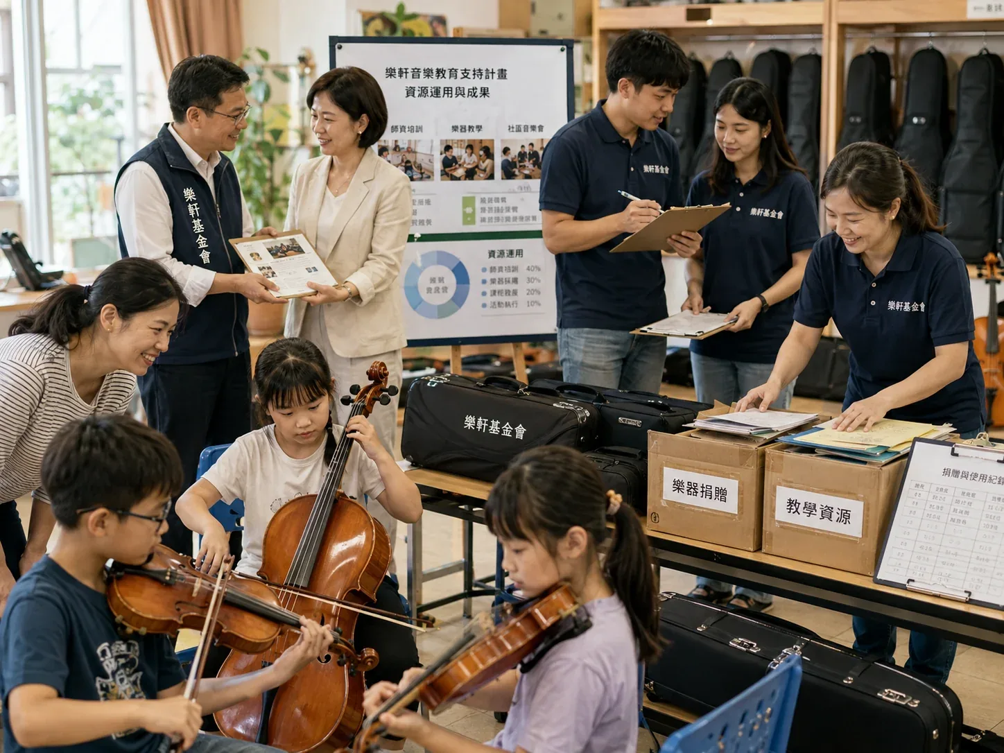 孩子在陪伴與支持下學習音樂的情境