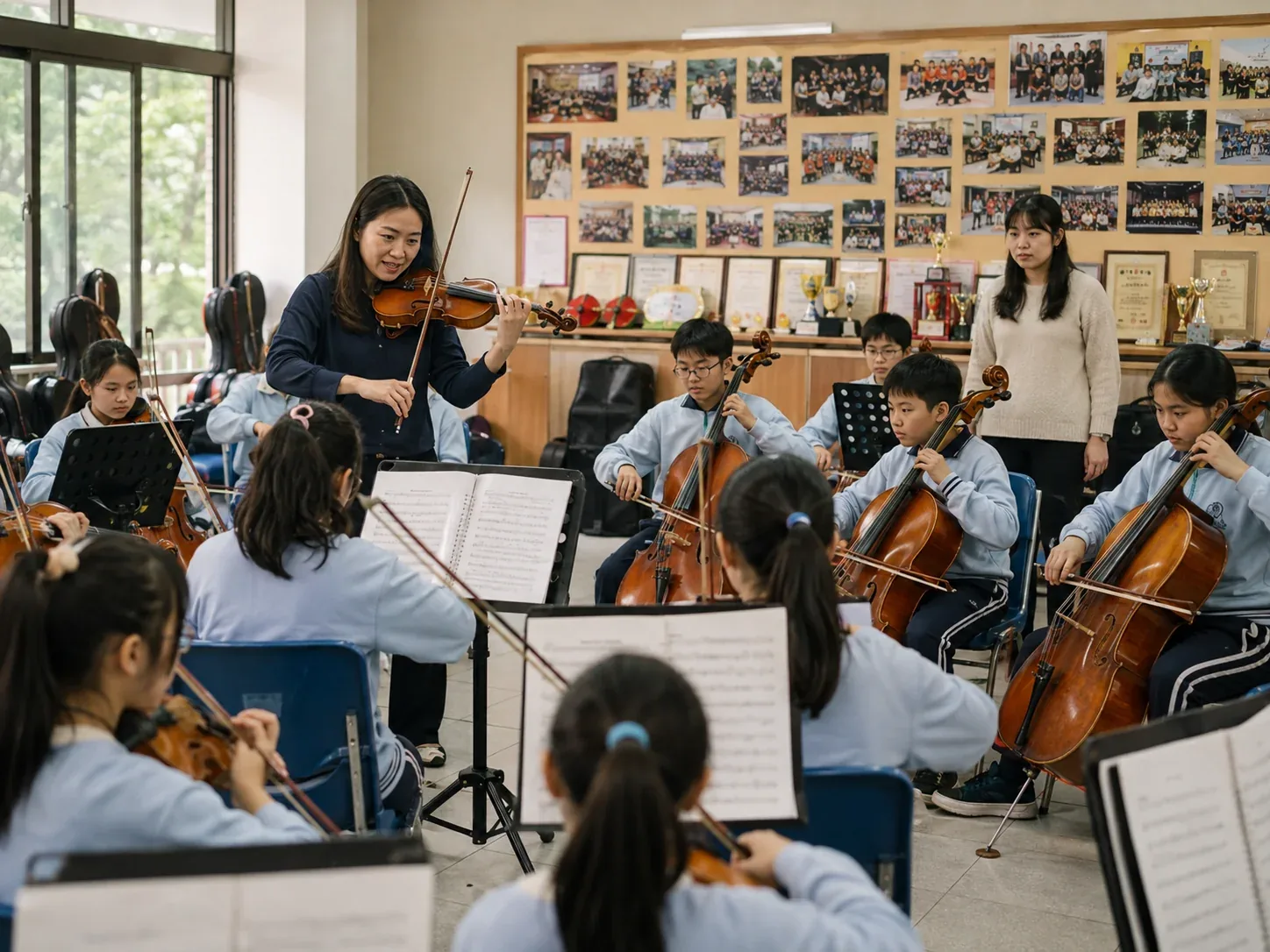 孩子在多元學習空間接觸音樂與樂器的情境