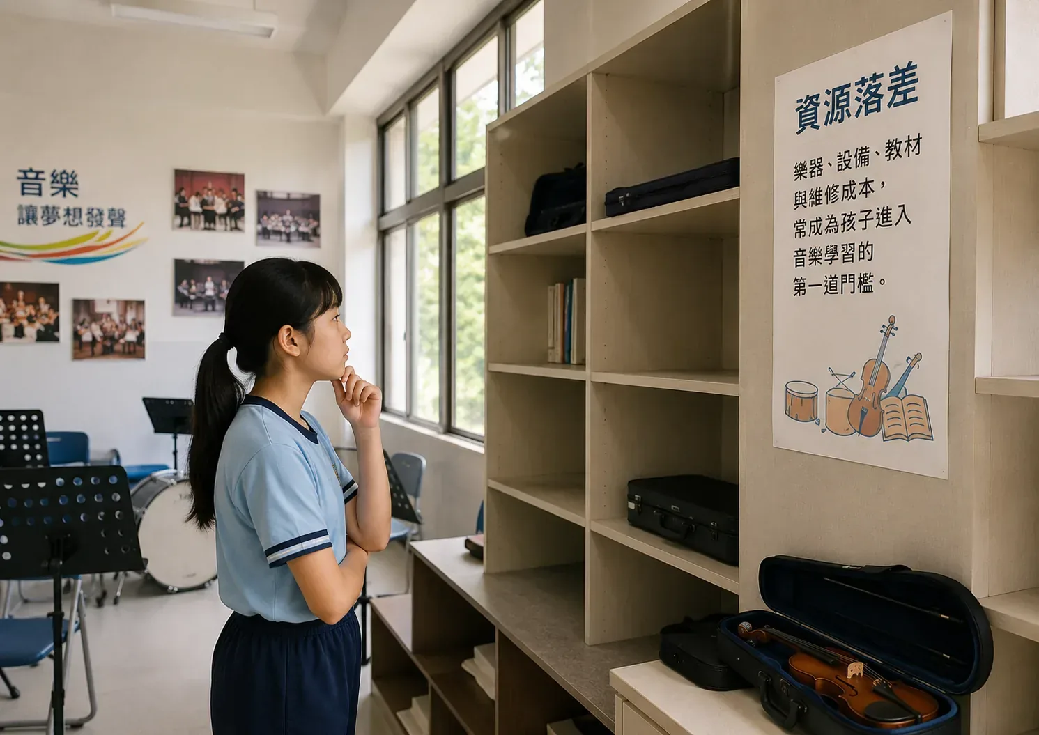 音樂學習中教師指導孩子持琴與手勢的情境