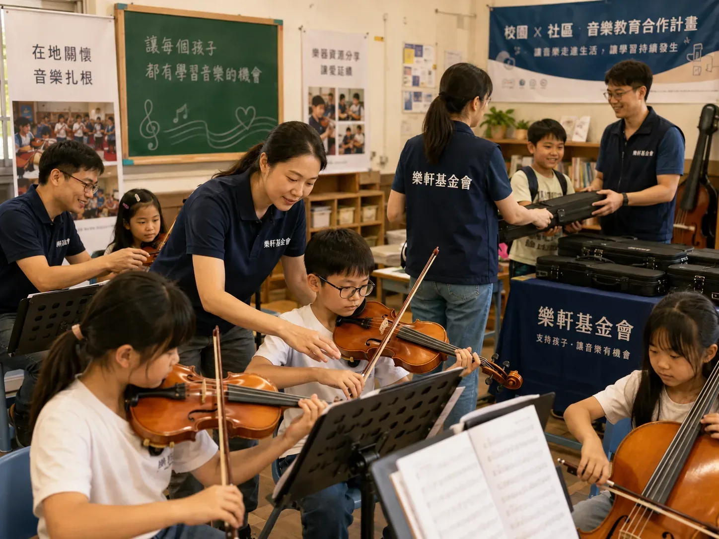 青少年弦樂團演出與學習的真實情境照片