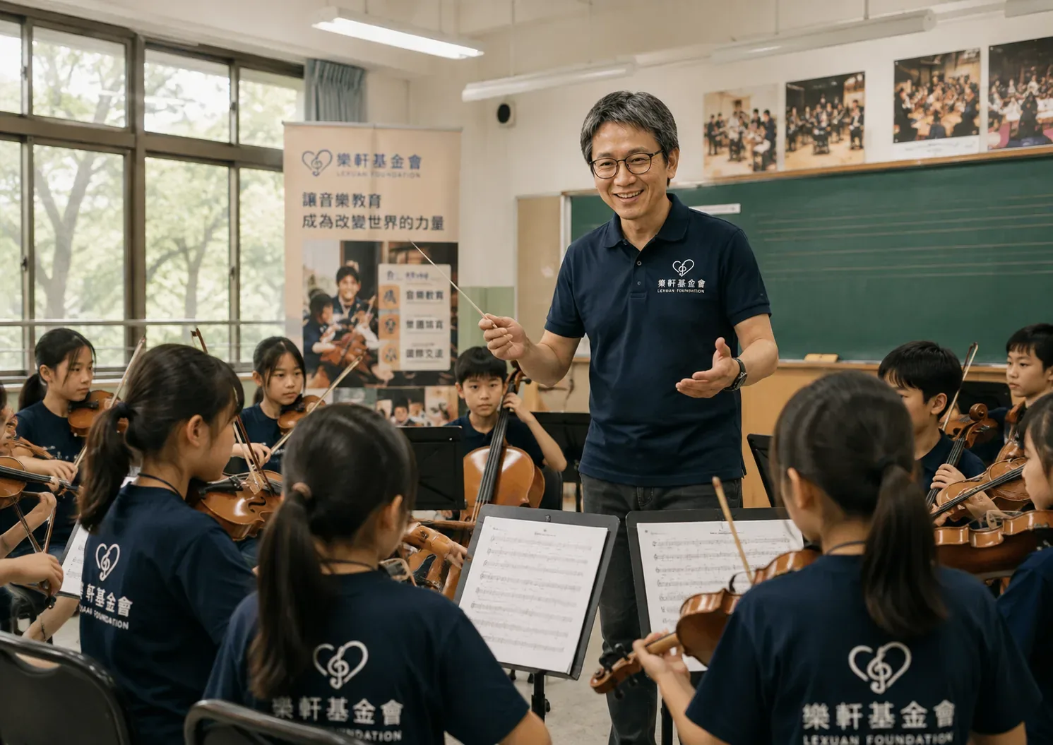 音樂教育中教師陪伴孩子學習樂器的真實情境照片