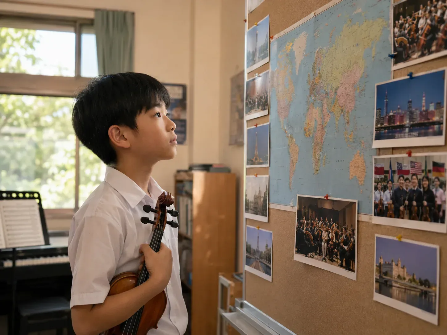 青少年樂團在公開舞台合奏演出的情境